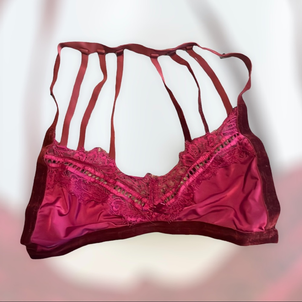 For Love & Lemons SKIVVIES Burgundy Velvet Lace Bralette Women's Size Large L